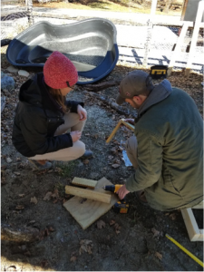 Spring interns building enrichment for our Education department’s animals 