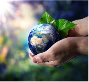 Stock image of a pair of hands cradling planet Earth