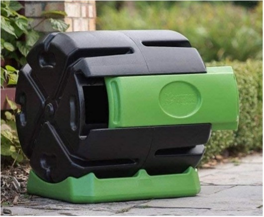 Image of a green and black compost tumbler